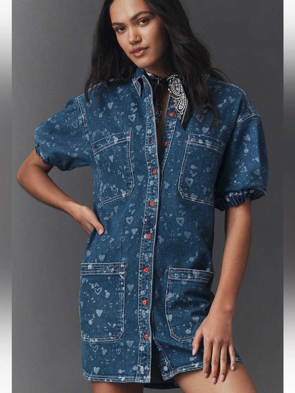 NWT Pilcro Anthropologie Buttondown Heart Denim Shift Dress Small S - Picture 5 of 5